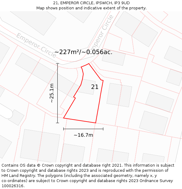 21, EMPEROR CIRCLE, IPSWICH, IP3 9UD: Plot and title map