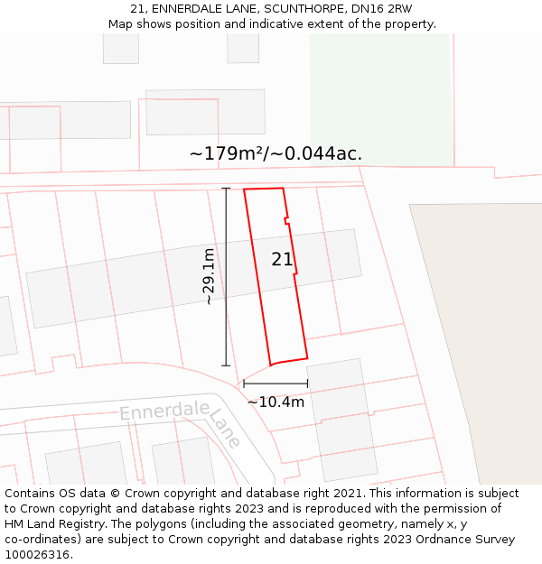 21, ENNERDALE LANE, SCUNTHORPE, DN16 2RW: Plot and title map