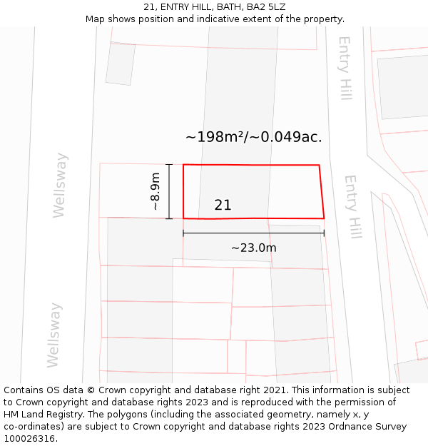 21, ENTRY HILL, BATH, BA2 5LZ: Plot and title map