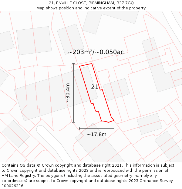 21, ENVILLE CLOSE, BIRMINGHAM, B37 7GQ: Plot and title map