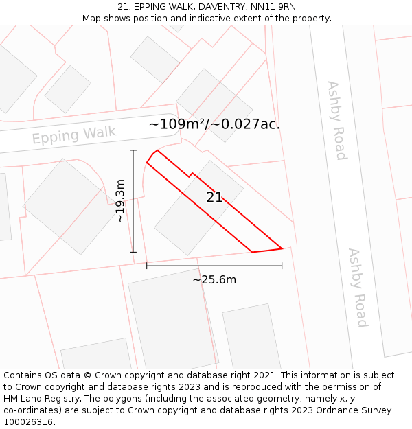 21, EPPING WALK, DAVENTRY, NN11 9RN: Plot and title map