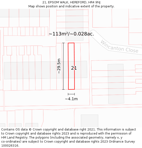21, EPSOM WALK, HEREFORD, HR4 9NJ: Plot and title map