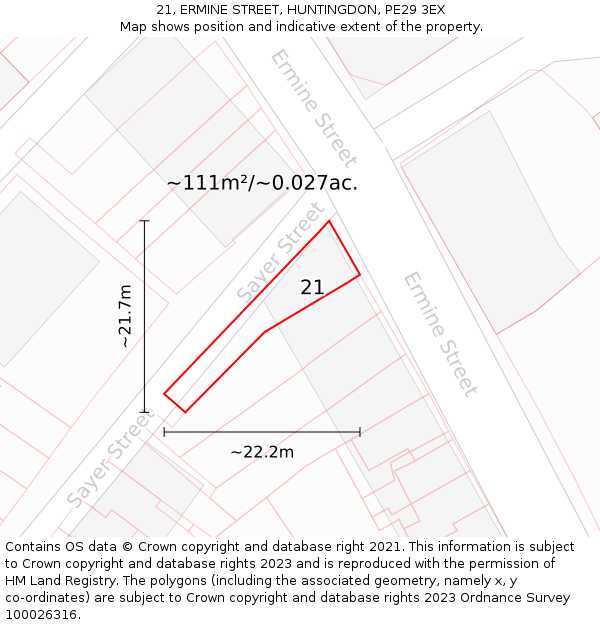 21, ERMINE STREET, HUNTINGDON, PE29 3EX: Plot and title map