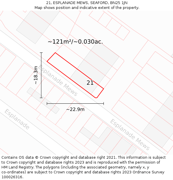 21, ESPLANADE MEWS, SEAFORD, BN25 1JN: Plot and title map