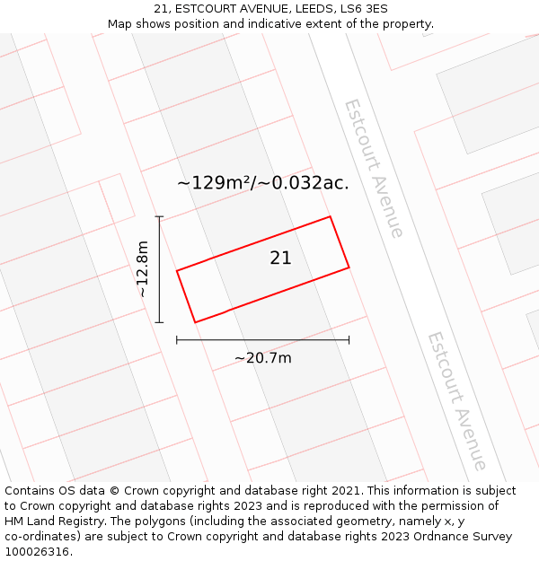 21, ESTCOURT AVENUE, LEEDS, LS6 3ES: Plot and title map