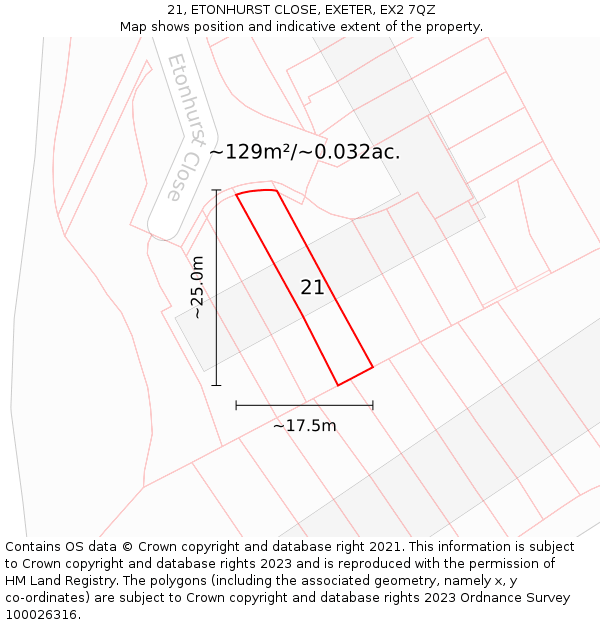 21, ETONHURST CLOSE, EXETER, EX2 7QZ: Plot and title map
