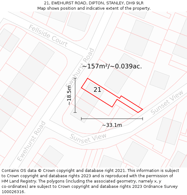 21, EWEHURST ROAD, DIPTON, STANLEY, DH9 9LR: Plot and title map