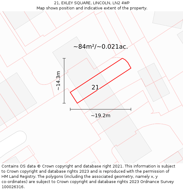 21, EXLEY SQUARE, LINCOLN, LN2 4WP: Plot and title map