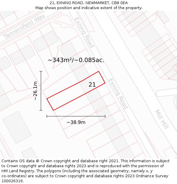 21, EXNING ROAD, NEWMARKET, CB8 0EA: Plot and title map