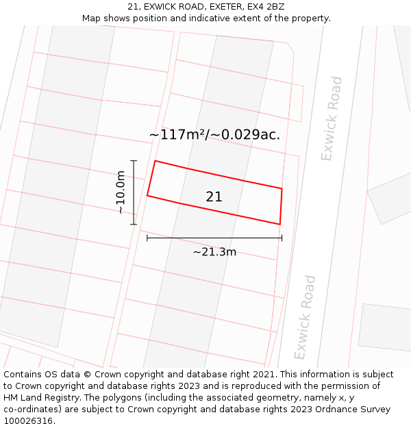 21, EXWICK ROAD, EXETER, EX4 2BZ: Plot and title map