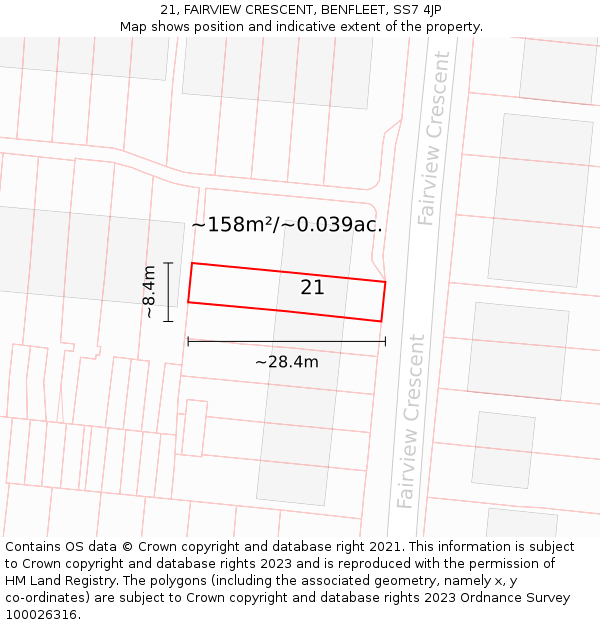 21, FAIRVIEW CRESCENT, BENFLEET, SS7 4JP: Plot and title map