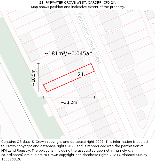 21, FAIRWATER GROVE WEST, CARDIFF, CF5 2JN: Plot and title map