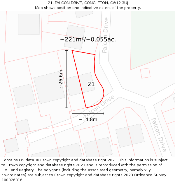 21, FALCON DRIVE, CONGLETON, CW12 3UJ: Plot and title map