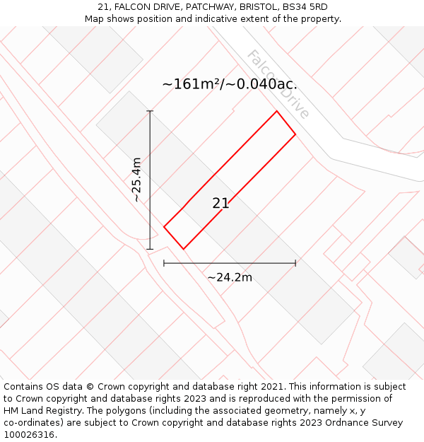 21, FALCON DRIVE, PATCHWAY, BRISTOL, BS34 5RD: Plot and title map