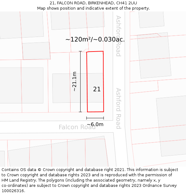 21, FALCON ROAD, BIRKENHEAD, CH41 2UU: Plot and title map