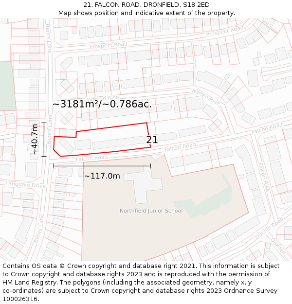21, FALCON ROAD, DRONFIELD, S18 2ED: Plot and title map