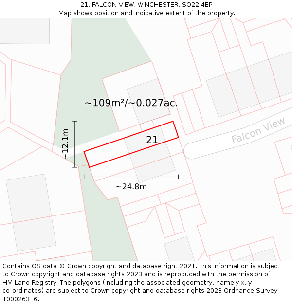 21, FALCON VIEW, WINCHESTER, SO22 4EP: Plot and title map