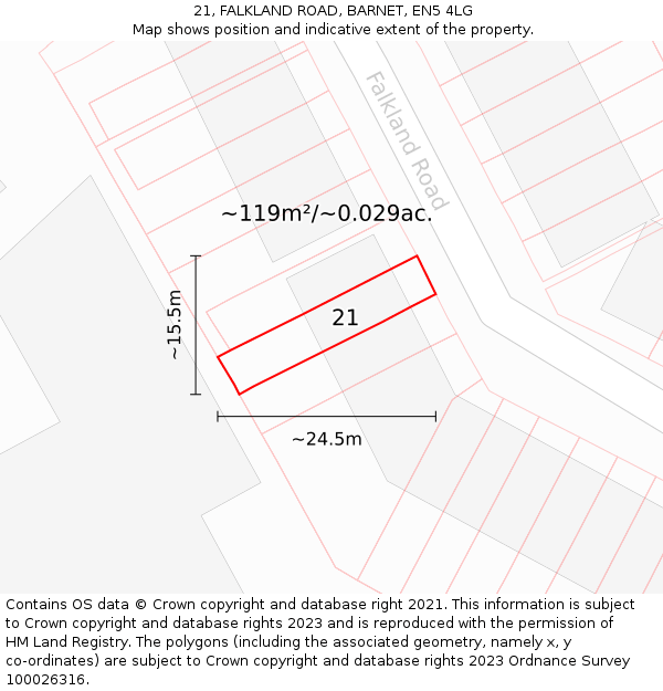 21, FALKLAND ROAD, BARNET, EN5 4LG: Plot and title map