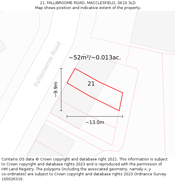 21, FALLIBROOME ROAD, MACCLESFIELD, SK10 3LD: Plot and title map