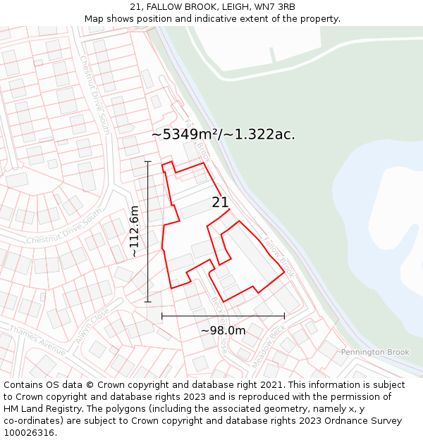 21, FALLOW BROOK, LEIGH, WN7 3RB: Plot and title map
