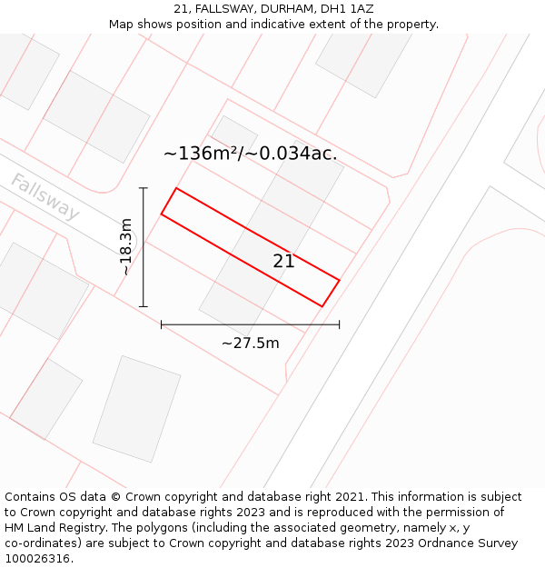 21, FALLSWAY, DURHAM, DH1 1AZ: Plot and title map