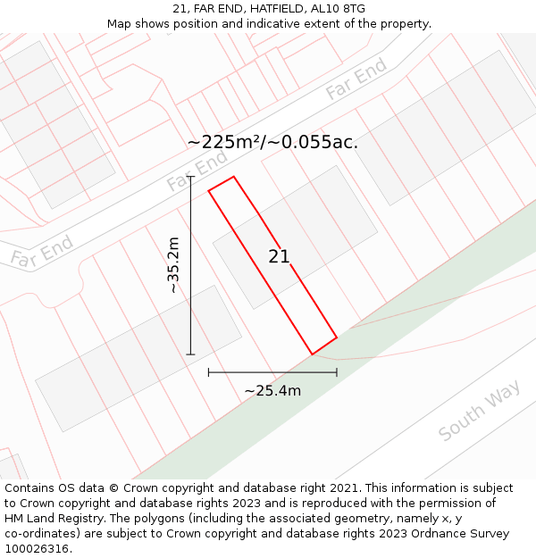 21, FAR END, HATFIELD, AL10 8TG: Plot and title map