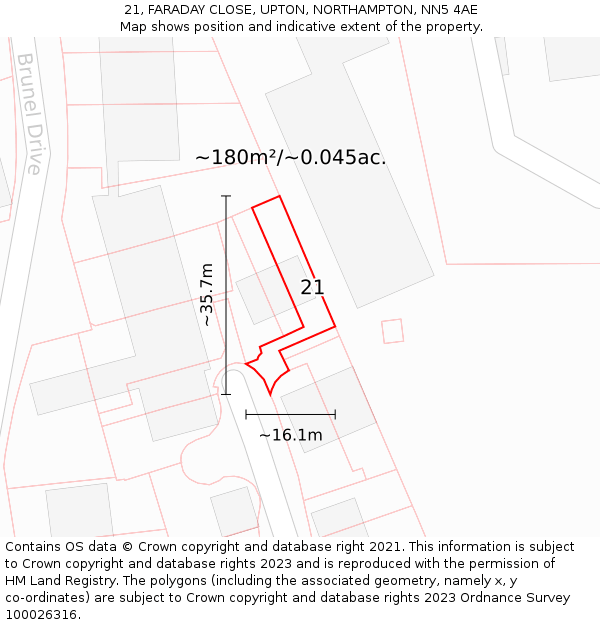 21, FARADAY CLOSE, UPTON, NORTHAMPTON, NN5 4AE: Plot and title map