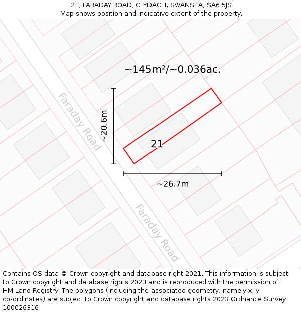 21, FARADAY ROAD, CLYDACH, SWANSEA, SA6 5JS: Plot and title map
