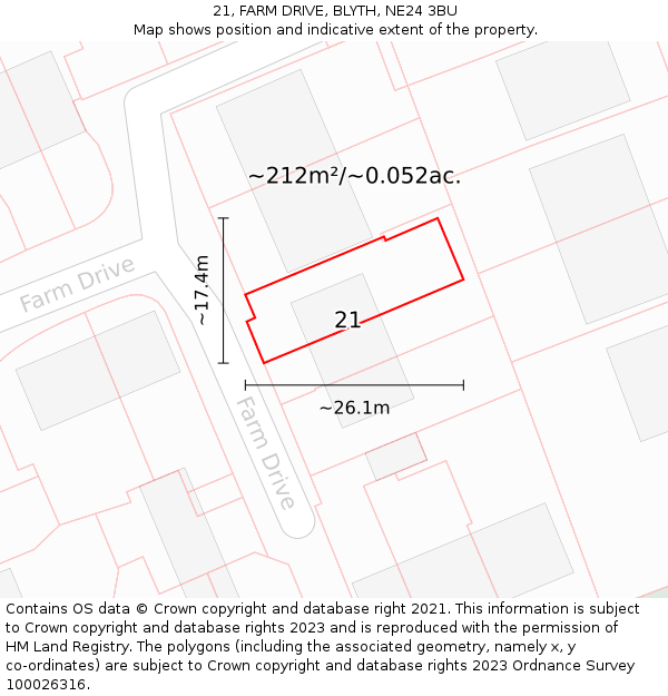 21, FARM DRIVE, BLYTH, NE24 3BU: Plot and title map