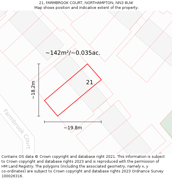 21, FARMBROOK COURT, NORTHAMPTON, NN3 8UW: Plot and title map