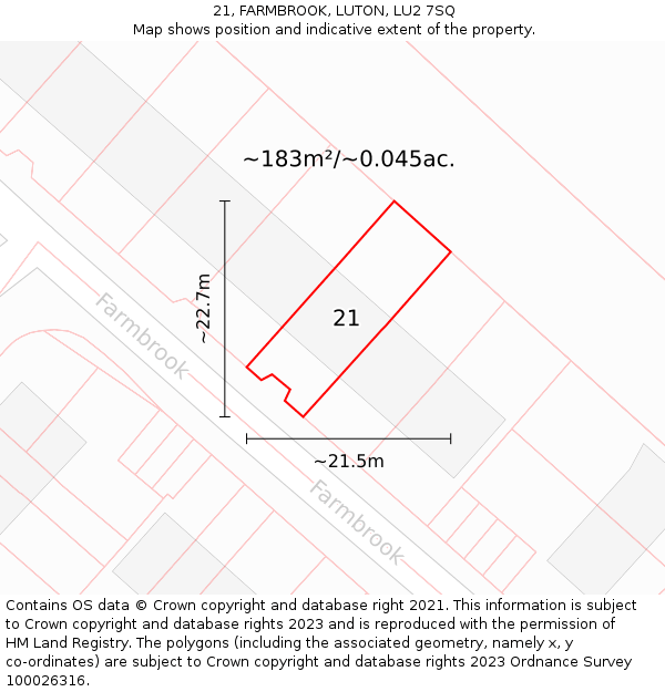 21, FARMBROOK, LUTON, LU2 7SQ: Plot and title map