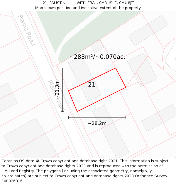 21, FAUSTIN HILL, WETHERAL, CARLISLE, CA4 8JZ: Plot and title map