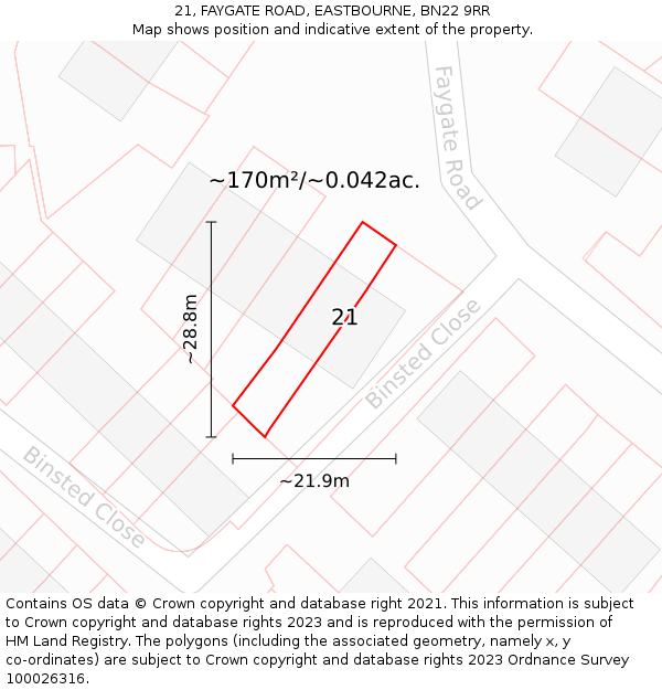 21, FAYGATE ROAD, EASTBOURNE, BN22 9RR: Plot and title map