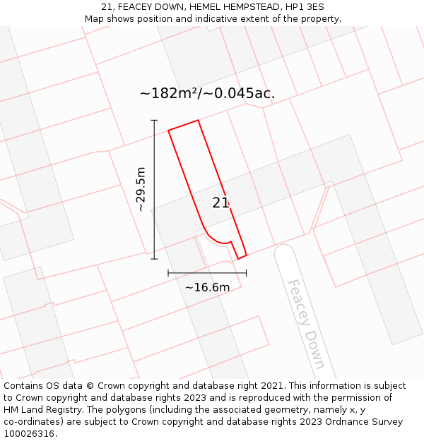 21, FEACEY DOWN, HEMEL HEMPSTEAD, HP1 3ES: Plot and title map