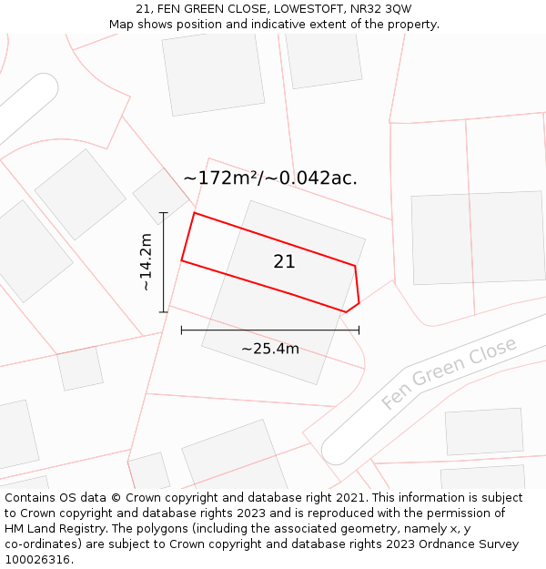 21, FEN GREEN CLOSE, LOWESTOFT, NR32 3QW: Plot and title map