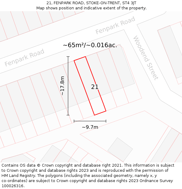 21, FENPARK ROAD, STOKE-ON-TRENT, ST4 3JT: Plot and title map