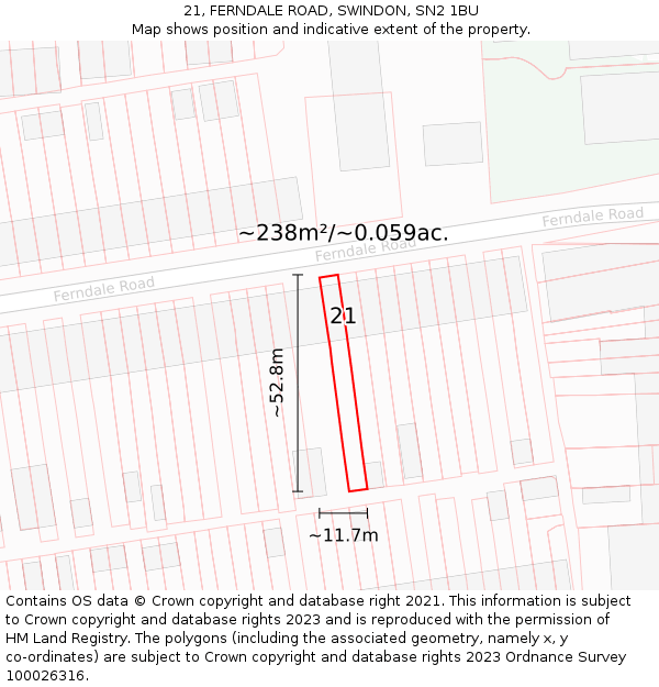 21, FERNDALE ROAD, SWINDON, SN2 1BU: Plot and title map