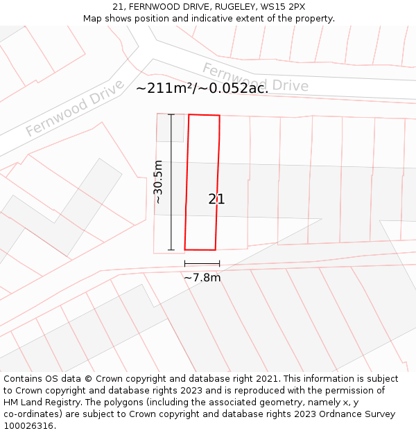 21, FERNWOOD DRIVE, RUGELEY, WS15 2PX: Plot and title map