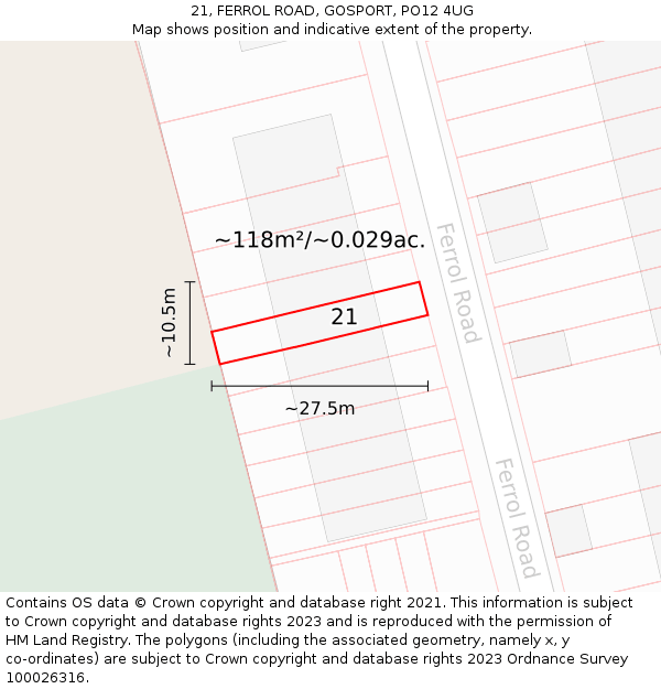 21, FERROL ROAD, GOSPORT, PO12 4UG: Plot and title map