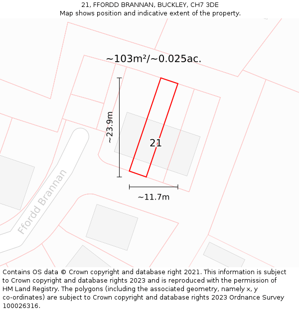 21, FFORDD BRANNAN, BUCKLEY, CH7 3DE: Plot and title map