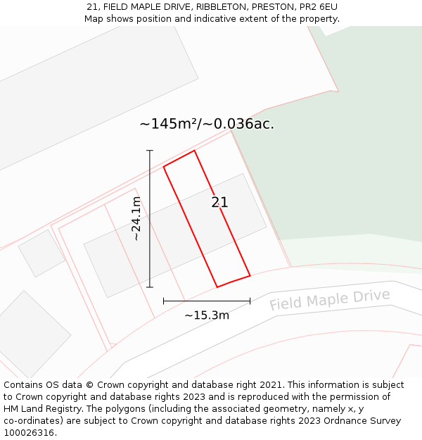 21, FIELD MAPLE DRIVE, RIBBLETON, PRESTON, PR2 6EU: Plot and title map