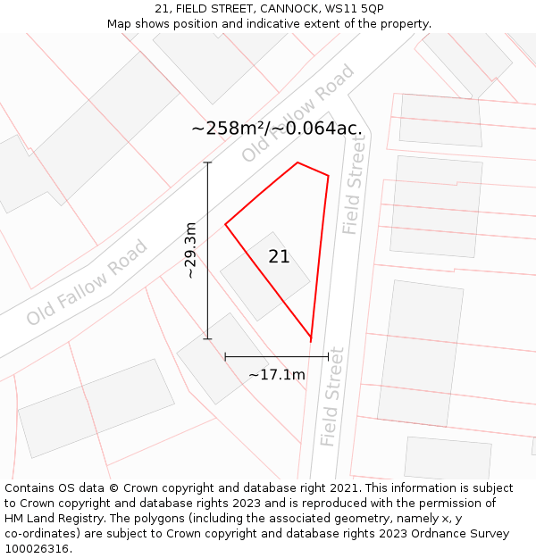 21, FIELD STREET, CANNOCK, WS11 5QP: Plot and title map