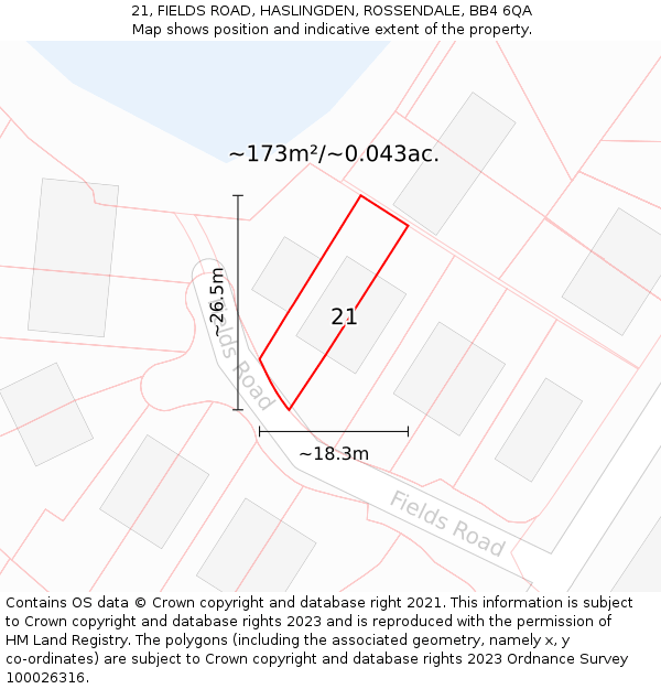 21, FIELDS ROAD, HASLINGDEN, ROSSENDALE, BB4 6QA: Plot and title map