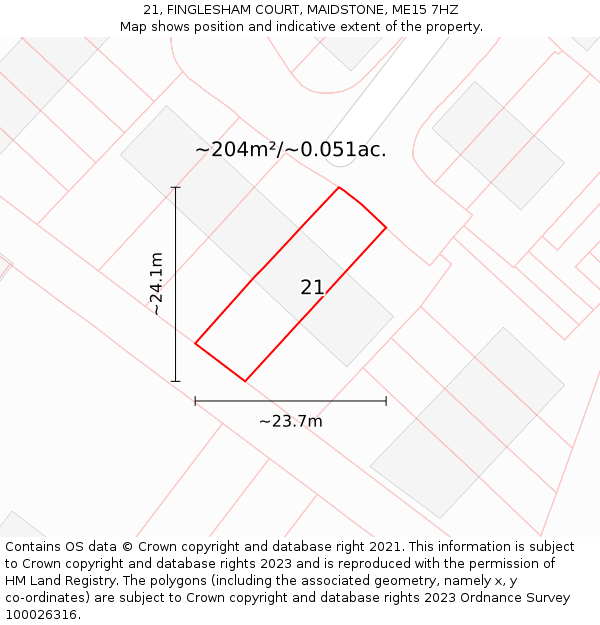 21, FINGLESHAM COURT, MAIDSTONE, ME15 7HZ: Plot and title map