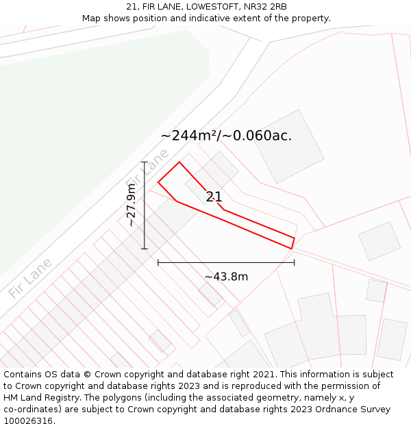 21, FIR LANE, LOWESTOFT, NR32 2RB: Plot and title map