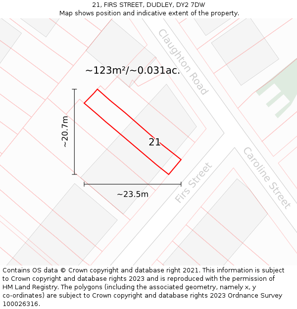 21, FIRS STREET, DUDLEY, DY2 7DW: Plot and title map