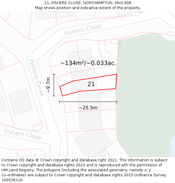 21, FISHERS CLOSE, NORTHAMPTON, NN3 9SR: Plot and title map