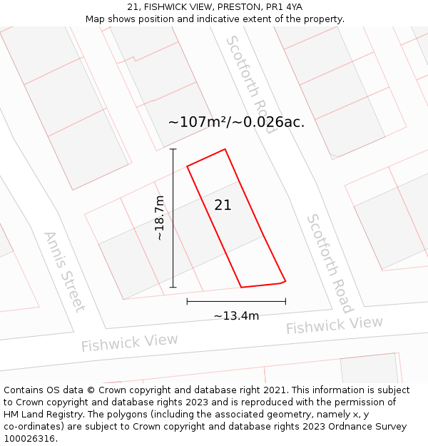 21, FISHWICK VIEW, PRESTON, PR1 4YA: Plot and title map