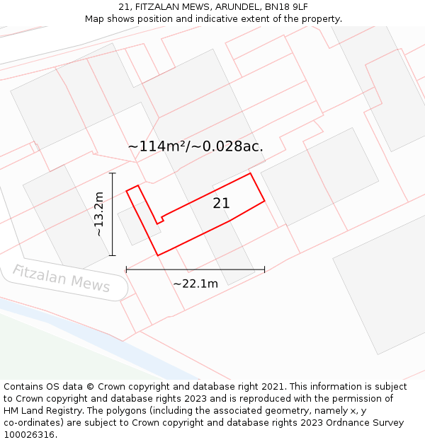 21, FITZALAN MEWS, ARUNDEL, BN18 9LF: Plot and title map