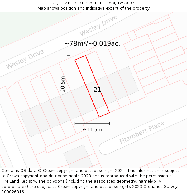 21, FITZROBERT PLACE, EGHAM, TW20 9JS: Plot and title map